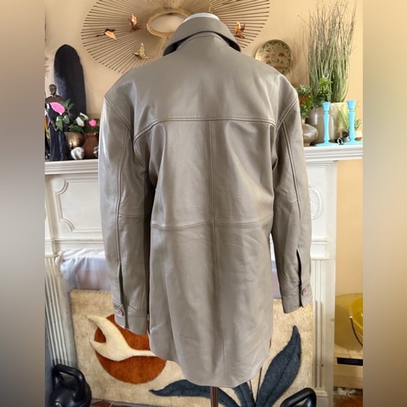 Quince 100% Leather Shirt Jacket in Mushroom size XS - Picture 10 of 13